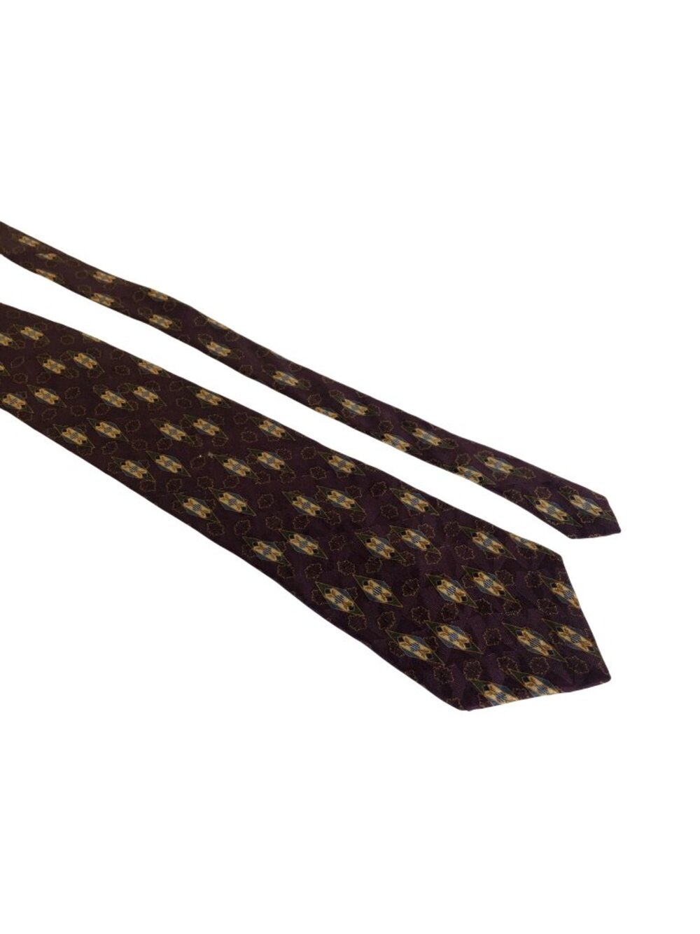 Woodward Silk Tie Geometric Maroon Gold Mens Necktie Office Work Formal Gift